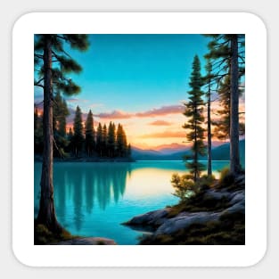 Serene Pine Tree Lake Sunset Sticker